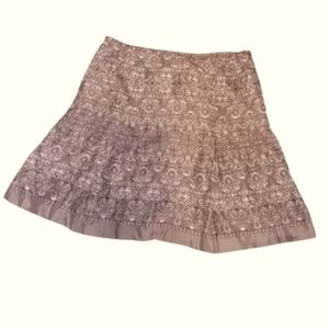 Ann Taylor LOFT gray, black, white paisley print fully lined silk skirt size 14
